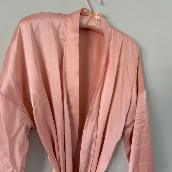 Silksilky Peach 100% Silk Robe Short Kimono Wrap Women's LG  Loungewear Bridal - Picture 3 of 13
